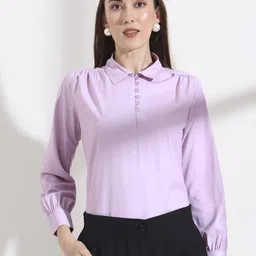 FITHUB Women Shirt Collar Cuffed Sleeves Shirt Style Top-picture-31