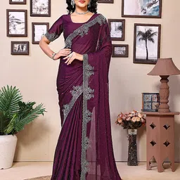 MADHUR HAND WORK ART Embellished Beads and Stones Tissue Saree-48