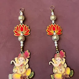 Sellplus Set Of 2 Red & Yellow Textured Lotus With Ganesh Hanging Garlands-picture-34