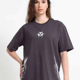 RHINO CULT Graphic Printed Drop-Shoulder Sleeves Round Neck Cotton Oversized T-shirt-picture-31