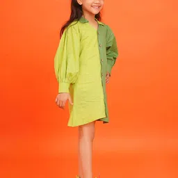 Peekaaboo Kids Girls Colourblocked Puff Sleeve Shirt Dress-picture-19