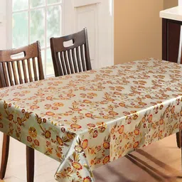 Dakshya Industries Beige & Red Floral Waterproof Plastic 6-Seater Table Cover-8