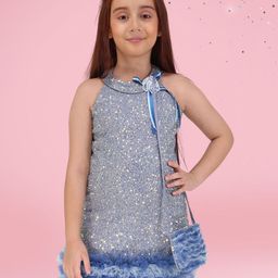 CUTECUMBER Girls Embellished Halter Neck Applique A-Line Dress-image-8