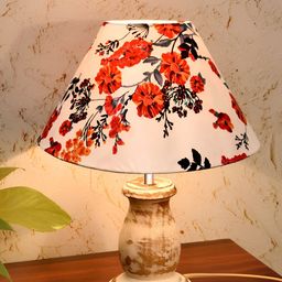 Homesake White Printed Wood Industrial Cylindrical Shaped Table Lamp-picture-13