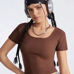 CORSICA Women Round Neck Short Sleeves Crop Fitted Top-image-50