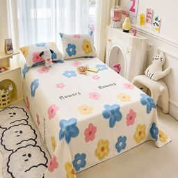JC HOME Off White & Blue Floral 140 TC King Bedsheet with 2 Pillow Covers-image-86