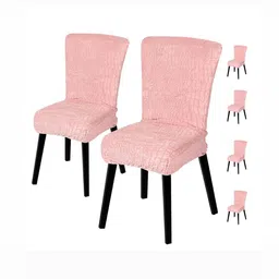 HOUSE OF QUIRK Pink 6 Pieces Textured Removable & Washable ChairCover-image-62