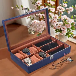 Kuber Industries Navy Blue 6+3 Slots Wrist Watch Organiser-47