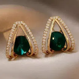 VAGHBHATTGold-Plated Cubic Zirconia Studded Heart Shaped Studs-30