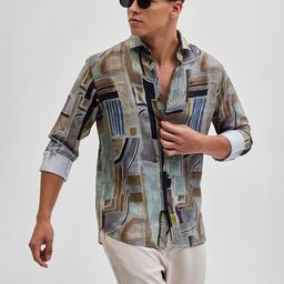 Snitch Men Smart Spread Collar Abstract Printed Slim Fit Casual Shirt-image-43