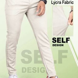 Men Slim Fit Cream Linen Blend Trousers-image-95