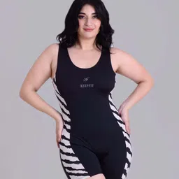 keepfit Women Black & White Colourblocked Sleeveless plus size legsuit Solid Women Swim-dress Black Swimsuit-picture-43