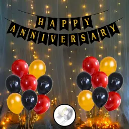Solid Anniversary Decorations for Home Kit With Happy Anniversary Banner, Metallic Balloons 1set LED Lights Combo 54Pcs for 1st, 25th,50th Wedding Party Decoration Balloon-image-77