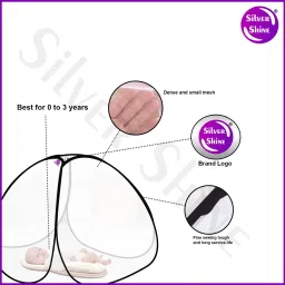silver shine Polyester Kids Washable Baby Mosquito Foldable Net High Durability Strong White Color and Black Border Mosquito Net image 4