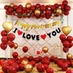 Happy Anniversary Decoration Combo Set , Balloon 35PCS, (Red&Black) Banner-image-69