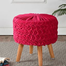 RIANCE CREATIONS Pink Round Wooden Velvet Ottomans-image-98