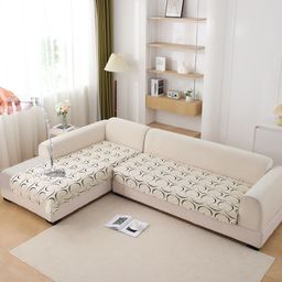 HOKIPO Beige 2 Piece Printed Waterproof 3 Seater & 2 Seater L Shaped Sofa-image-43