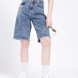 glitchez Women Urban Edge Faded Frayed Denim Shorts-image-15