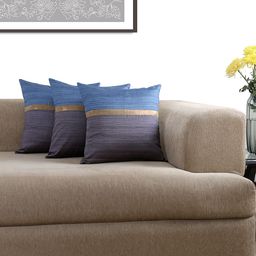 ANS Blue & Purple Set of 3 Colourblocked 16" X 16" Square Cushion Cover-7