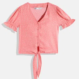 M&H Juniors Girls Printed Puff Sleeve Shirt Style Top-image-2