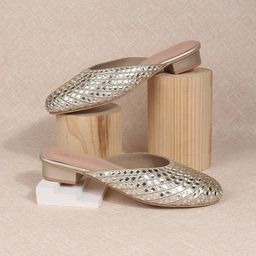 Metro Mirror Work Embroidered Block Heel Mules-32