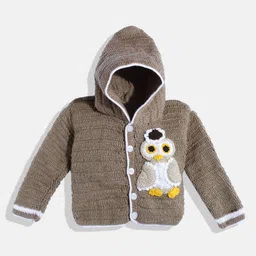 CHUTPUT Kids Brown SolidCardigan with Applique Detail-image-72