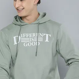 HERE&NOW Men Green Printed Hooded Sweatshirt-picture-33