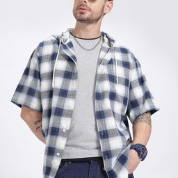 glitchez Cozy Hood Checked Oversized Shirt-image-79