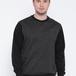 Roadster Men Grey Melange & Black Striped Sweatshirt-image-50