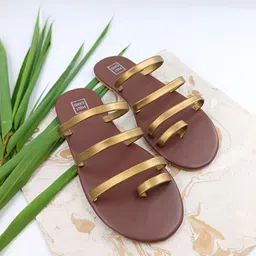 POSTCARD Women Gold-Toned Solid One Toe Flats-54