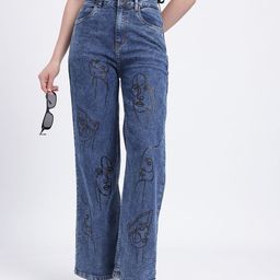 glitchez Women Mid-Rise Printed Stretchable Straight Fit Jeans-image-30