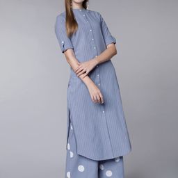 Vishudh Women Blue & White Striped Kurta with Palazzos-picture-28