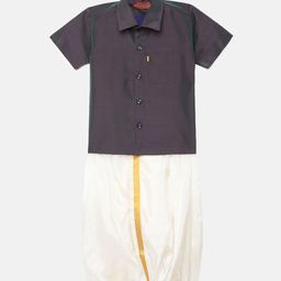 Thangamagan Boys Grey Solid Panjagajam & Shirt Set-picture-38