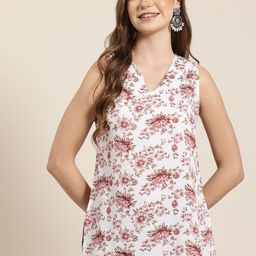 HERE&NOW Floral Printed V-Neck A-Line Kurti-picture-49