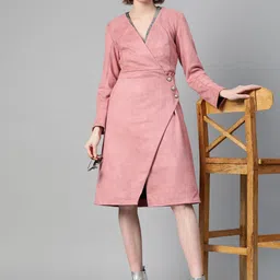 Athena Women Dusty Pink Suede Finish Solid Wrap Coat-33