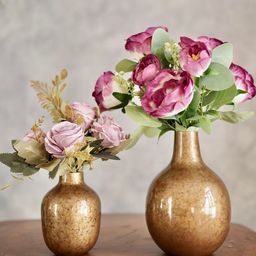 BEHOMA Gold Toned 2 Pieces Antique Oval Shape Metal Vases-image-74