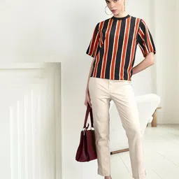 her by invictus Women Black & Rust Brown Striped Top-picture-31