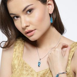 YouBella Silver-Toned & Blue Stone-Studded Jewellery Set-image-64