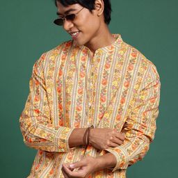 Sangria Men Floral Printed Regular Kurta with Trousers-5