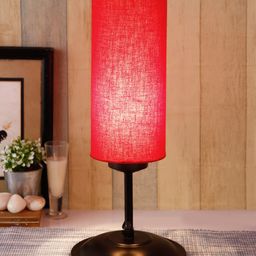 Devansh Red & Brown Solid Traditional Cylindrical Table Lamp image 2