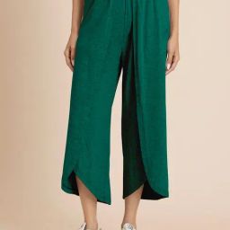 Moomaya Green Relaxed Fit High Rise Crop Pants-picture-4
