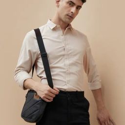 Code By Lifestyle Beige Regular Fit Self Pattern Shirt-image-29