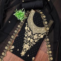 Panzora Women Embroidered Ethnic Motifs Print Unstitched Dress Material-image-89