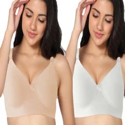IN CARE White & Beige Non-Wired Full Coverage Push-Up Bra - Pack of 2-image-29