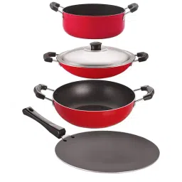 Nirlon Non-Stick Red Aluminium Basics Non Induction Base Cookware Combo Gift Set of 4 Pieces-12