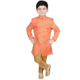SG Yuvraj Kids Orange & Brown Solid Sherwani with Pyjama-image-98