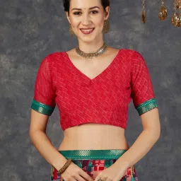 Satrani Multicolored Geometric Print Saree With Unstitched Blouse image 5