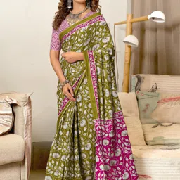 DIVASTRI Floral Block Print Saree-image-54