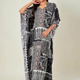 The Kaftan Company Black Printed Kaftan Night Dress-image-32