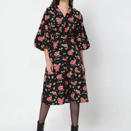 Vero Moda Black Printed Midi A Line Dress-image-63